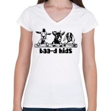 PRINTFASHION Baa-d kids - Női V-nyakú póló - Fehér női póló