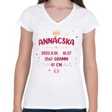 PRINTFASHION Baba adatok - Kislány - Női V-nyakú póló - Fehér