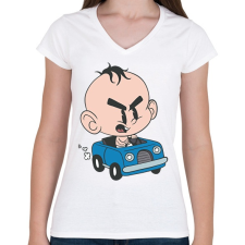 PRINTFASHION Baba autó - Női V-nyakú póló - Fehér női póló