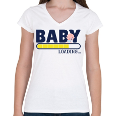 PRINTFASHION Baba érkezik - Női V-nyakú póló - Fehér