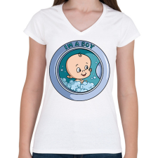 PRINTFASHION Baba érkezik - Női V-nyakú póló - Fehér női póló