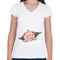 PRINTFASHION Babaváró - Női V-nyakú póló - Fehér