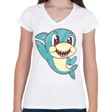 PRINTFASHION Baby shark - Női V-nyakú póló - Fehér női póló