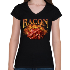 PRINTFASHION Bacon - Női V-nyakú póló - Fekete női póló