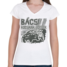 PRINTFASHION Bácsi kocsinak lőttek - Női V-nyakú póló - Fehér