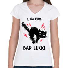 PRINTFASHION bad luck - Női V-nyakú póló - Fehér női póló