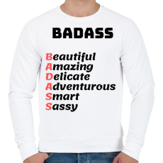 PRINTFASHION BADASS - Beautiful Amazing Delicate Adventurous Smart Sassy - Férfi pulóver - Fehér