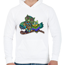 PRINTFASHION Baglyok - Férfi kapucnis pulóver - Fehér férfi pulóver, kardigán
