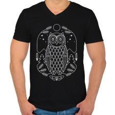 PRINTFASHION Bagoly az erdőben - Férfi V-nyakú póló - Fekete férfi póló