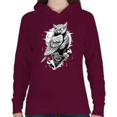 PRINTFASHION Bagoly - Női kapucnis pulóver - Bordó
