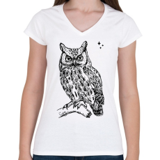 PRINTFASHION bagoly - Női V-nyakú póló - Fehér