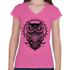 PRINTFASHION Bagoly - Női V-nyakú póló - Rózsaszín