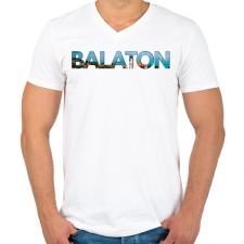 PRINTFASHION Balaton - Férfi V-nyakú póló - Fehér férfi póló