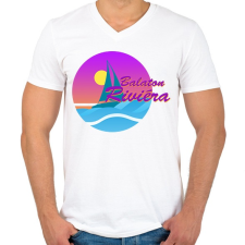 PRINTFASHION Balaton Riviéra - Férfi V-nyakú póló - Fehér férfi póló