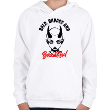 PRINTFASHION Bald, badass & beautiful - Gyerek kapucnis pulóver - Fehér gyerek pulóver, kardigán