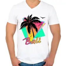 PRINTFASHION Bali - Férfi V-nyakú póló - Fehér férfi póló