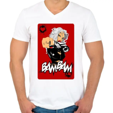 PRINTFASHION Bam Bam - Férfi V-nyakú póló - Fehér férfi póló