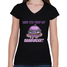 PRINTFASHION Bamburger  - Női V-nyakú póló - Fekete