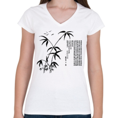PRINTFASHION bambusz - Női V-nyakú póló - Fehér