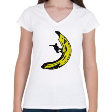 PRINTFASHION Banán deszkás - Női V-nyakú póló - Fehér női póló