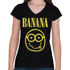 PRINTFASHION Banana - Női V-nyakú póló - Fekete női póló