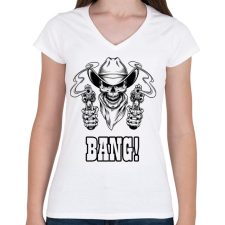 PRINTFASHION Bang! - Női V-nyakú póló - Fehér női póló