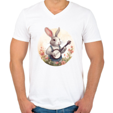 PRINTFASHION Banjos nyuszi - Férfi V-nyakú póló - Fehér férfi póló