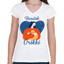 PRINTFASHION Baratok orokke - cicas - Női V-nyakú póló - Fehér női póló