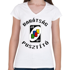 PRINTFASHION Barátság pusztító - Női V-nyakú póló - Fehér