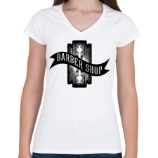 PRINTFASHION Barber shop penge - Női V-nyakú póló - Fehér női póló
