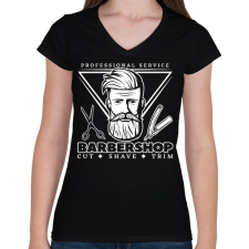 PRINTFASHION Barbershop 4 - Női V-nyakú póló - Fekete női póló