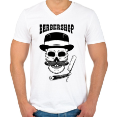 PRINTFASHION Barbershop - Bajuszos - Férfi V-nyakú póló - Fehér