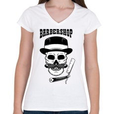 PRINTFASHION Barbershop - Bajuszos - Női V-nyakú póló - Fehér
