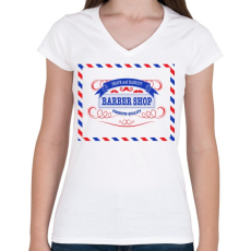 PRINTFASHION barbershop - Női V-nyakú póló - Fehér