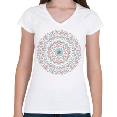 PRINTFASHION Barna -kék mandala - Női V-nyakú póló - Fehér
