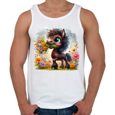 PRINTFASHION Barna póni virágcsokorral - Férfi atléta - Fehér