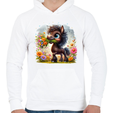 PRINTFASHION Barna póni virágcsokorral - Férfi kapucnis pulóver - Fehér