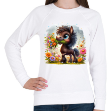 PRINTFASHION Barna póni virágcsokorral - Női pulóver - Fehér női pulóver, kardigán