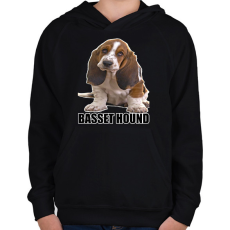 PRINTFASHION Basset Hound - Gyerek kapucnis pulóver - Fekete