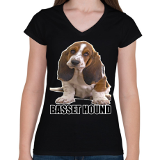 PRINTFASHION Basset Hound - Női V-nyakú póló - Fekete