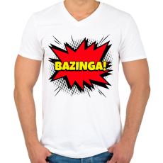 PRINTFASHION BAZINGA - Férfi V-nyakú póló - Fehér
