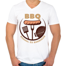 PRINTFASHION BBQ bárhol és bármikor - Férfi V-nyakú póló - Fehér