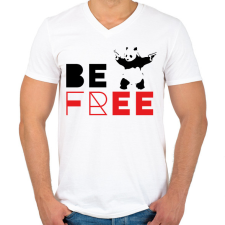PRINTFASHION Be free - Banksy panda - Férfi V-nyakú póló - Fehér férfi póló