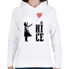 PRINTFASHION Be nice - Banksy graffiti - Női kapucnis pulóver - Fehér női pulóver, kardigán