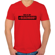 PRINTFASHION #BEACHBODY - Férfi V-nyakú póló - Piros férfi póló