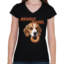 PRINTFASHION beagle bagel - Női V-nyakú póló - Fekete női póló