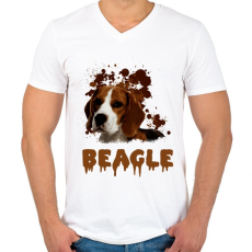 PRINTFASHION Beagle - Férfi V-nyakú póló - Fehér