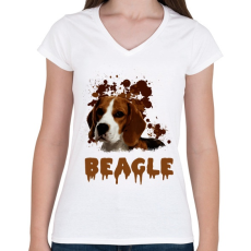 PRINTFASHION Beagle - Női V-nyakú póló - Fehér