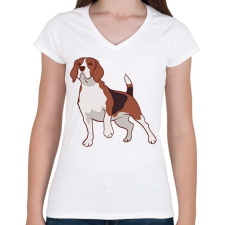 PRINTFASHION Beagle - Női V-nyakú póló - Fehér női póló