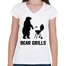 PRINTFASHION Bear Grills - Női V-nyakú póló - Fehér női póló
